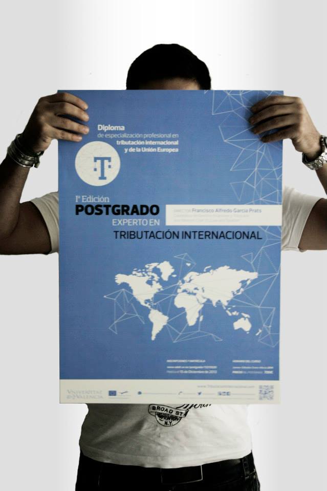 Diseño cartel publicitario Postgrado experto en tributación internacional.
