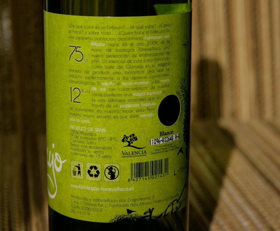 Información de cata y tipo de uva. Diseño labeling para vino blanco de las bodegas Torrevellisca-Zagromonte 
