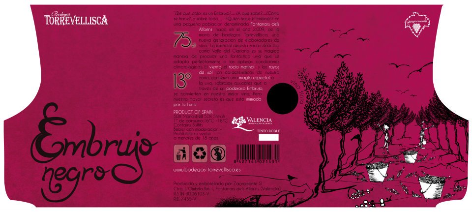 Diseño labeling vino tinto. Desplegable.
